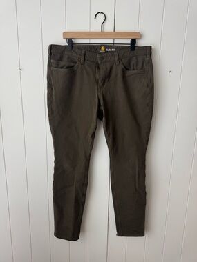 Carhartt Slim Fit Pants Womens Size 16 Olive Green Stretch Workwear Trousers